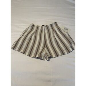 Women's Paperbag Striped Neutral Tans Cream Brown Linen Blend NWT Size Small.